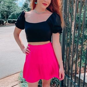 Hot pink mini skirt (like new) Naked Zebra high waist fuchsia flowy skirts small